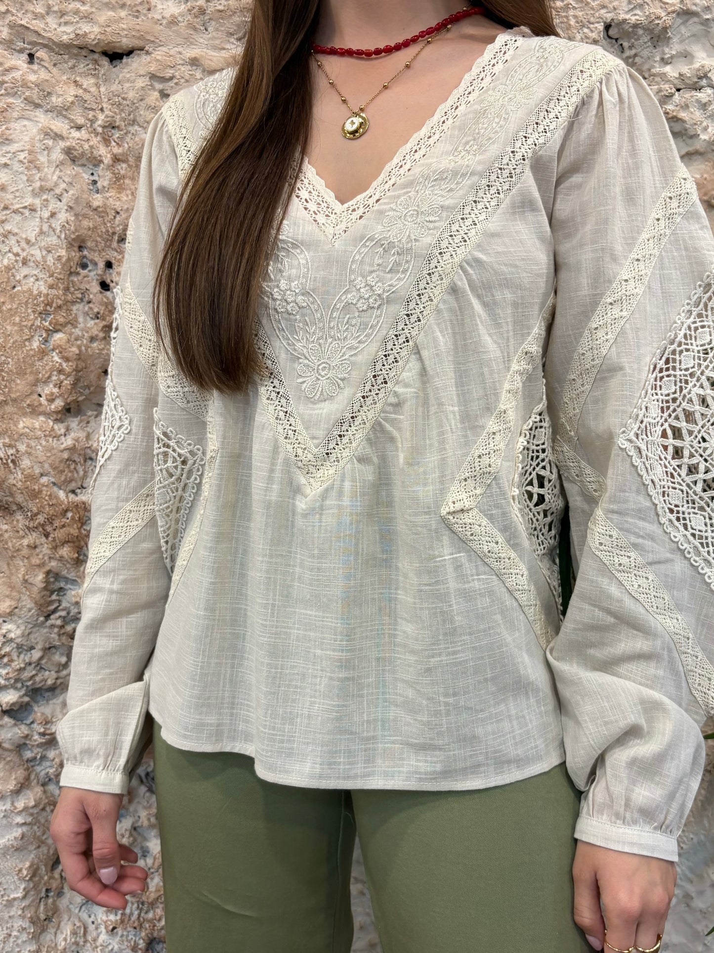 BLUSA BORDADOS CALADOS BEIGE