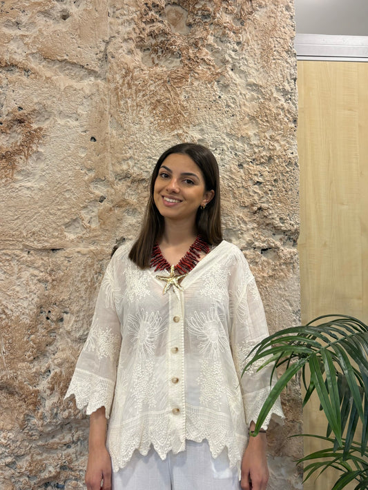 CAMISA BOHO BEIGE BORDADOS