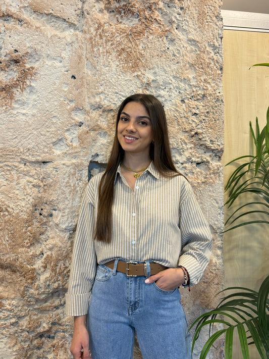 CAMISA OXFORD RAYAS TAUPE-BLANCO