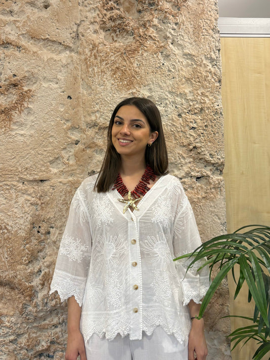 CAMISA BOHO BLANCA BORDADOS