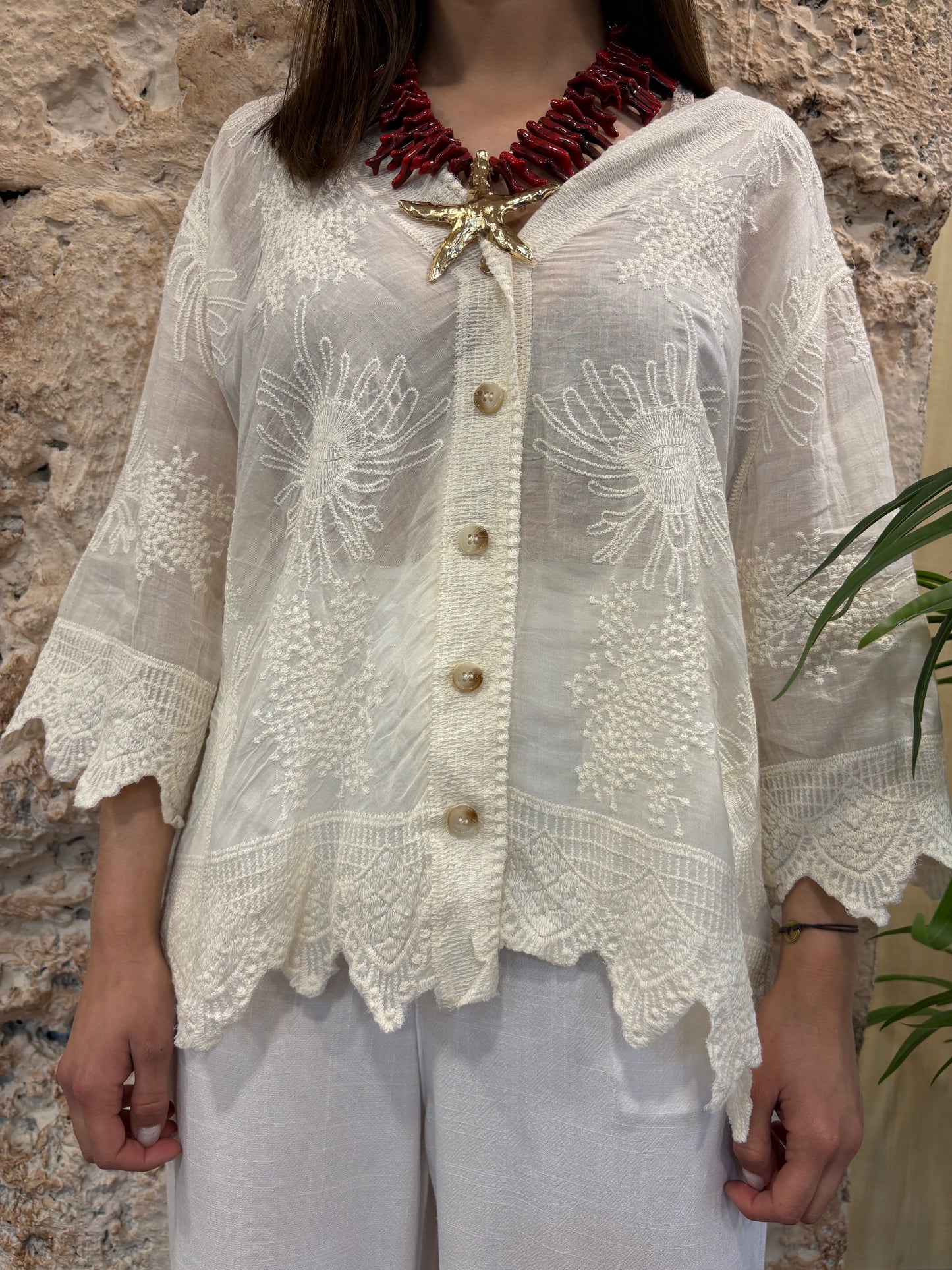 CAMISA BOHO BEIGE BORDADOS