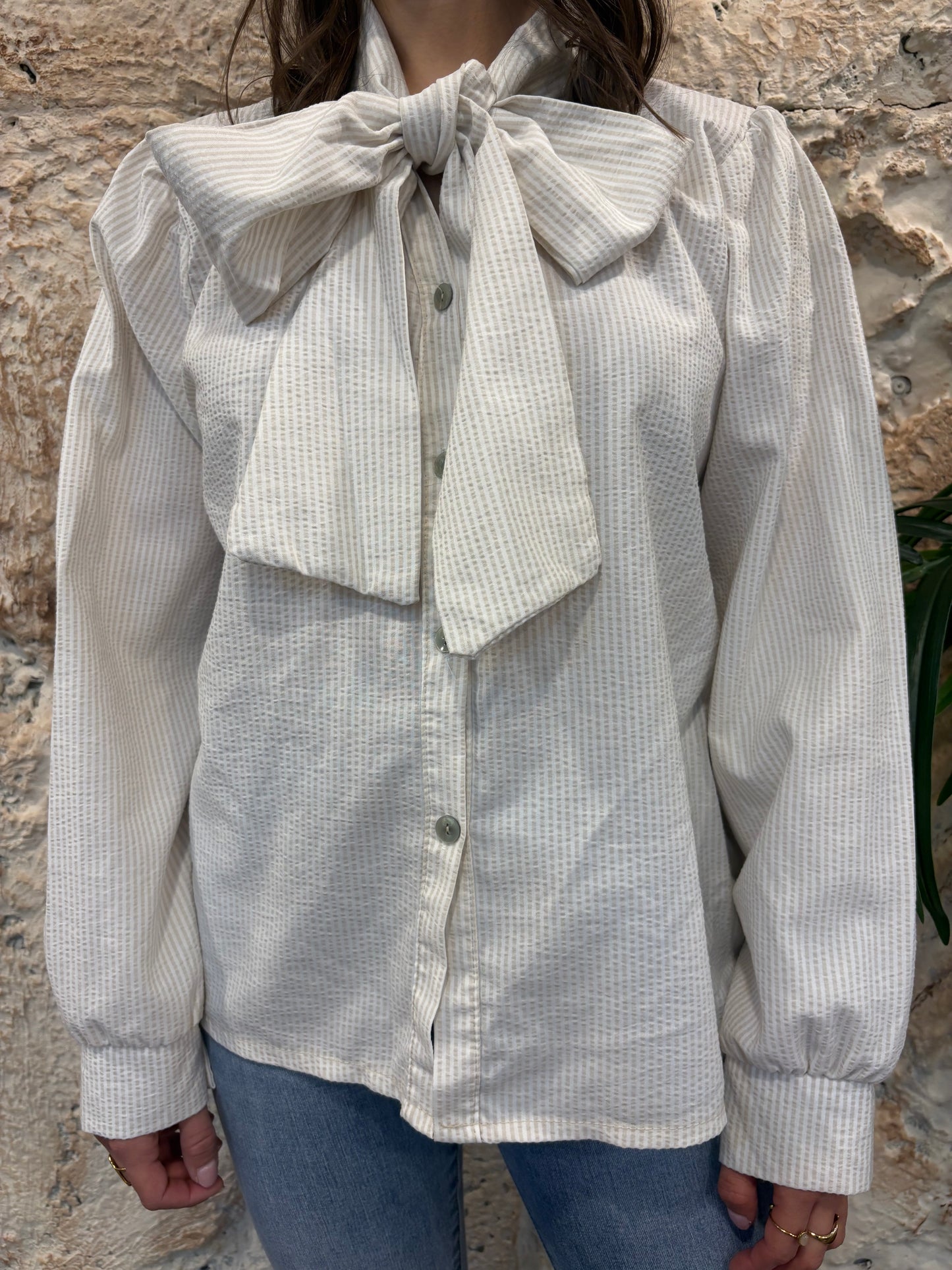 CAMISA RAYAS LAZO BEIGE